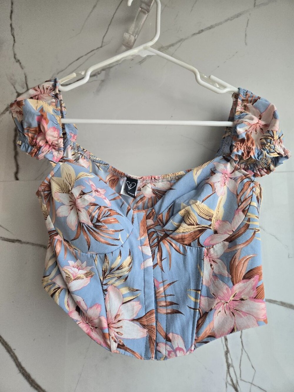 Windsor Floral Bliss Poplin Cap Puff Sleeve Crop Top